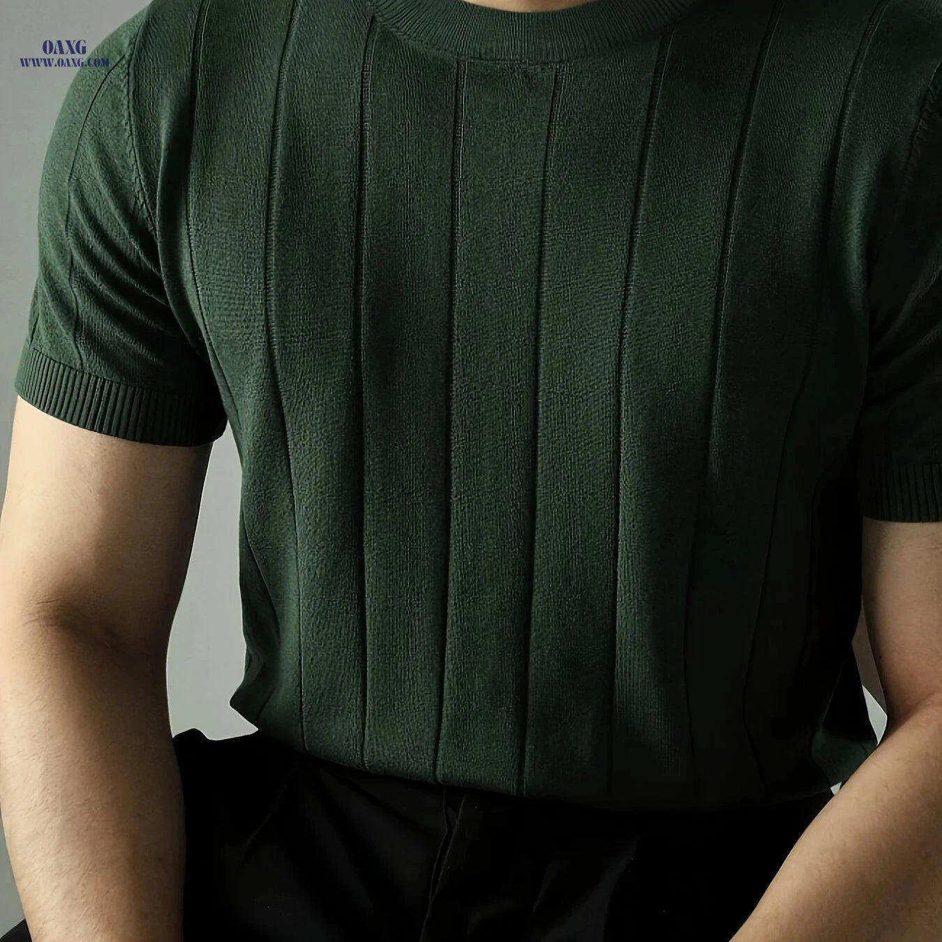 Casual Ribbed Knitted Top for Men - Stylish Short Sleeve Summer Shirt   OAXG Burgundy / FR S