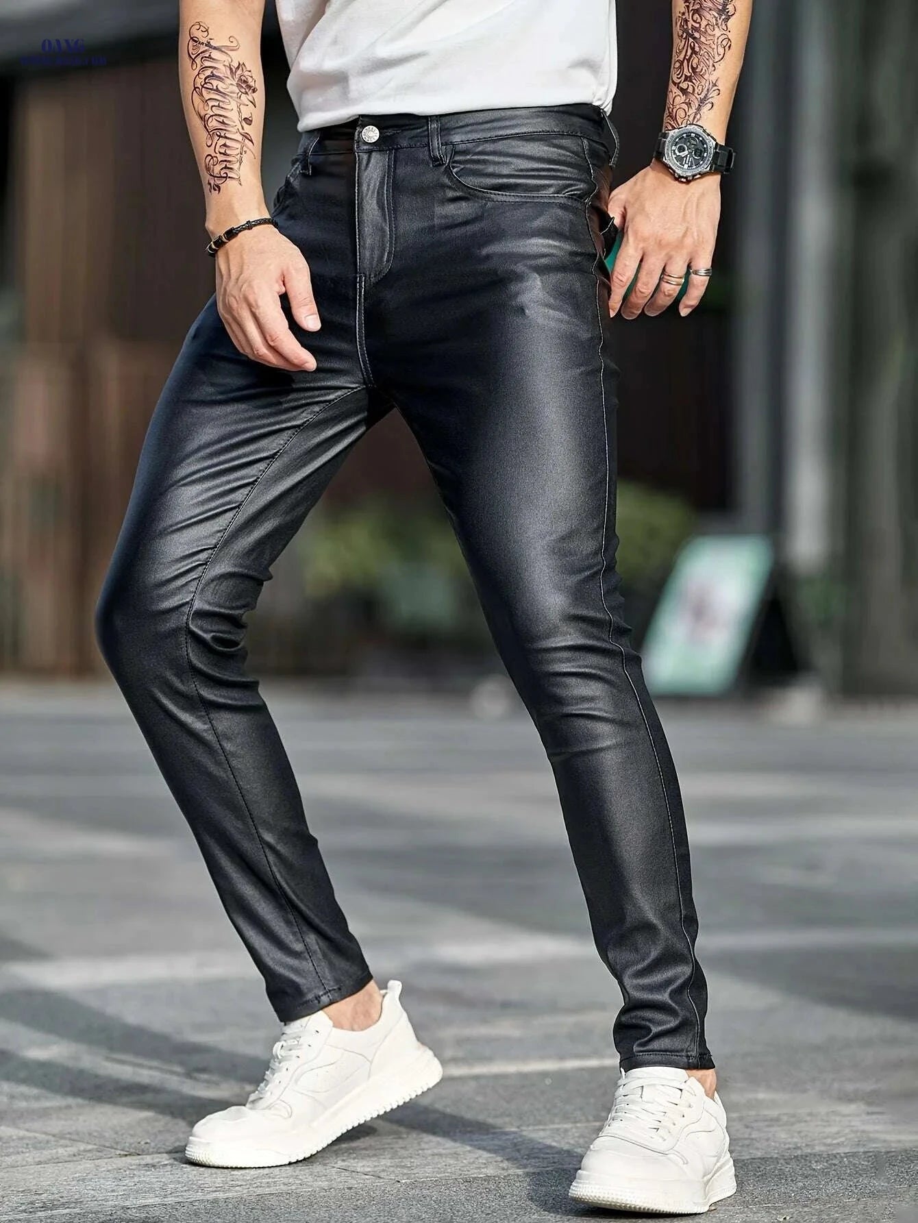 Casual Skinny Men’s Denim Trousers - High Stretch Woven Fabric   OAXG 