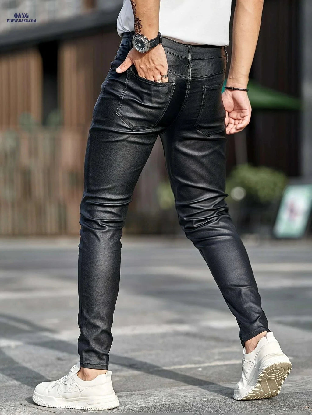 Casual Skinny Men’s Denim Trousers - High Stretch Woven Fabric   OAXG Black / XS