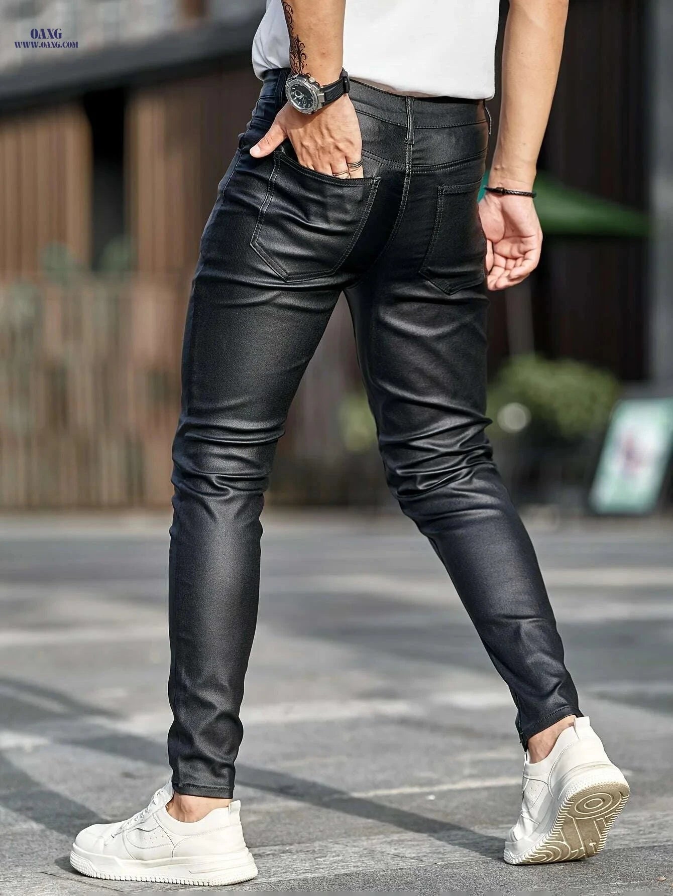 Casual Skinny Men’s Denim Trousers - High Stretch Woven Fabric   OAXG Black / XS