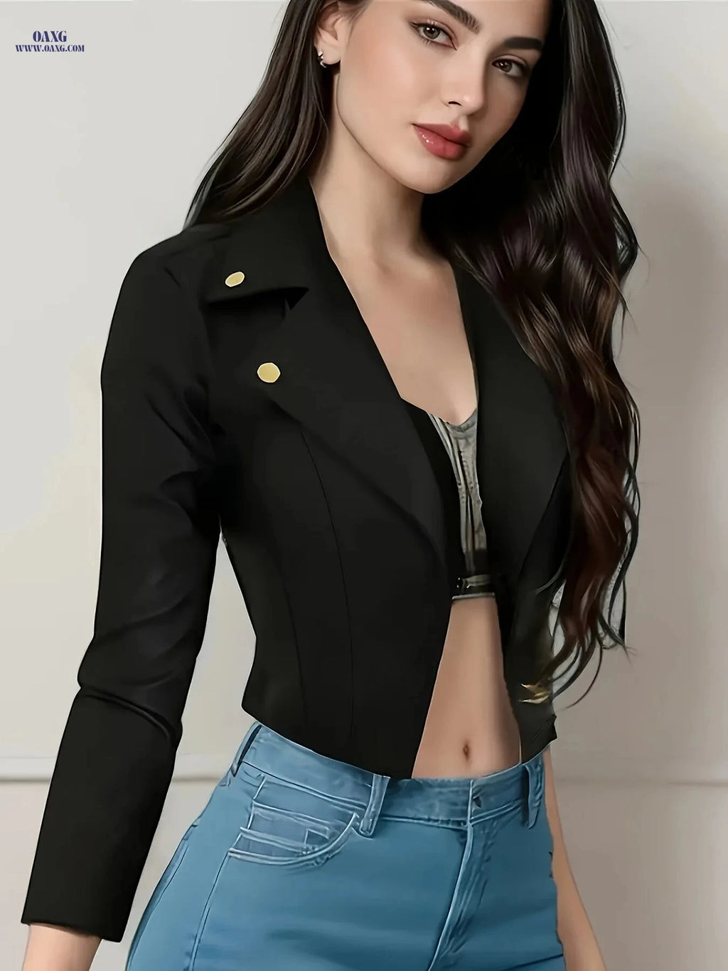 Casual Solid Color Blazer for Women - Long Sleeve Spring/Fall Style   OAXG 