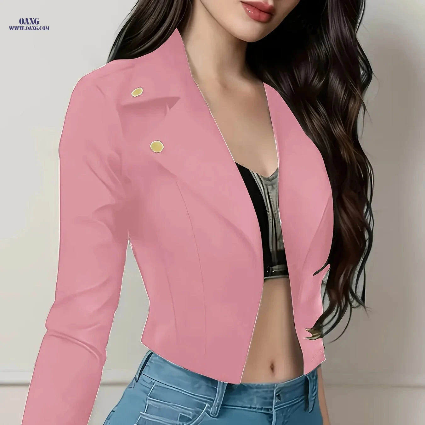 Casual Solid Color Blazer for Women - Long Sleeve Spring/Fall Style   OAXG 