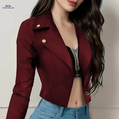 Casual Solid Color Blazer for Women - Long Sleeve Spring/Fall Style   OAXG 