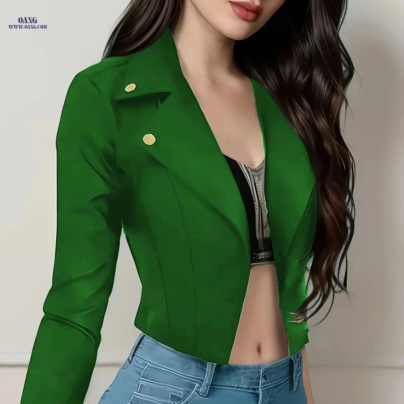 Casual Solid Color Blazer for Women - Long Sleeve Spring/Fall Style   OAXG Red / S