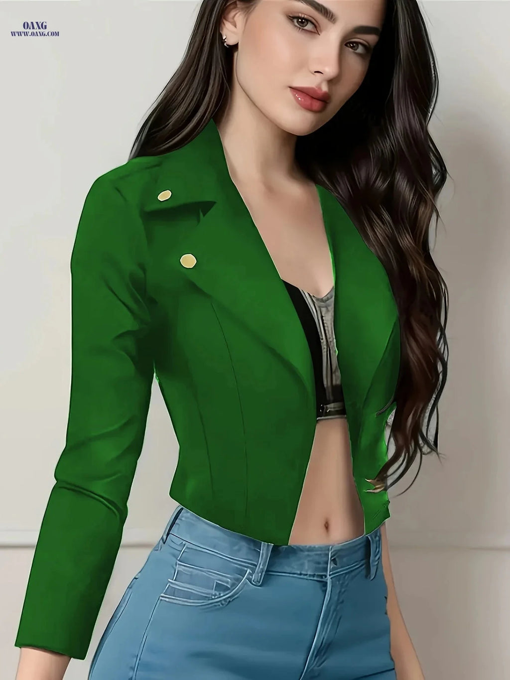 Casual Solid Color Blazer for Women - Long Sleeve Spring/Fall Style   OAXG Red / S