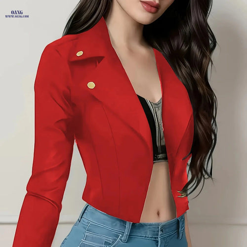 Casual Solid Color Blazer for Women - Long Sleeve Spring/Fall Style   OAXG 