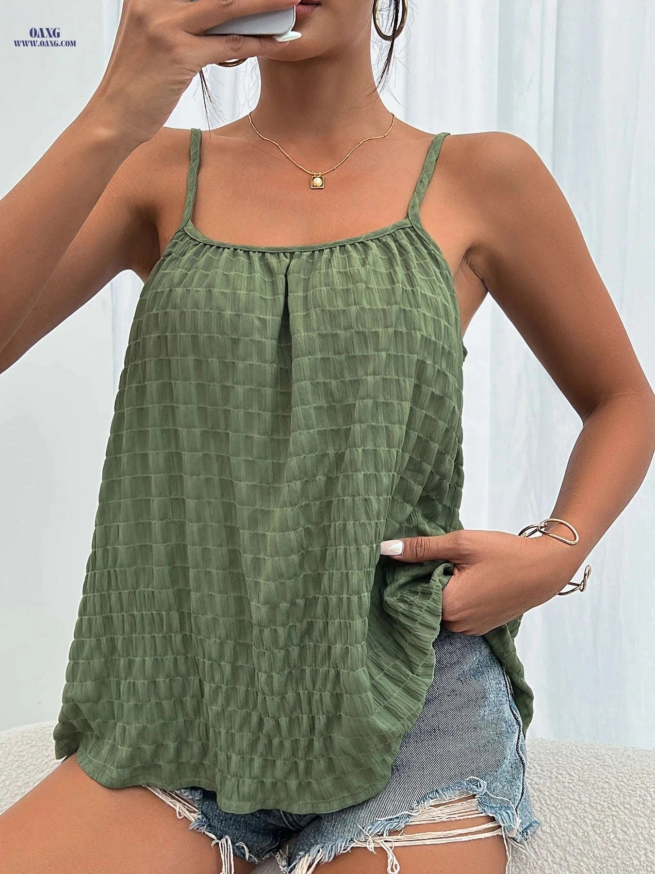 Casual Solid Color Cami Top - Women's Sleeveless Spring Style   OAXG 