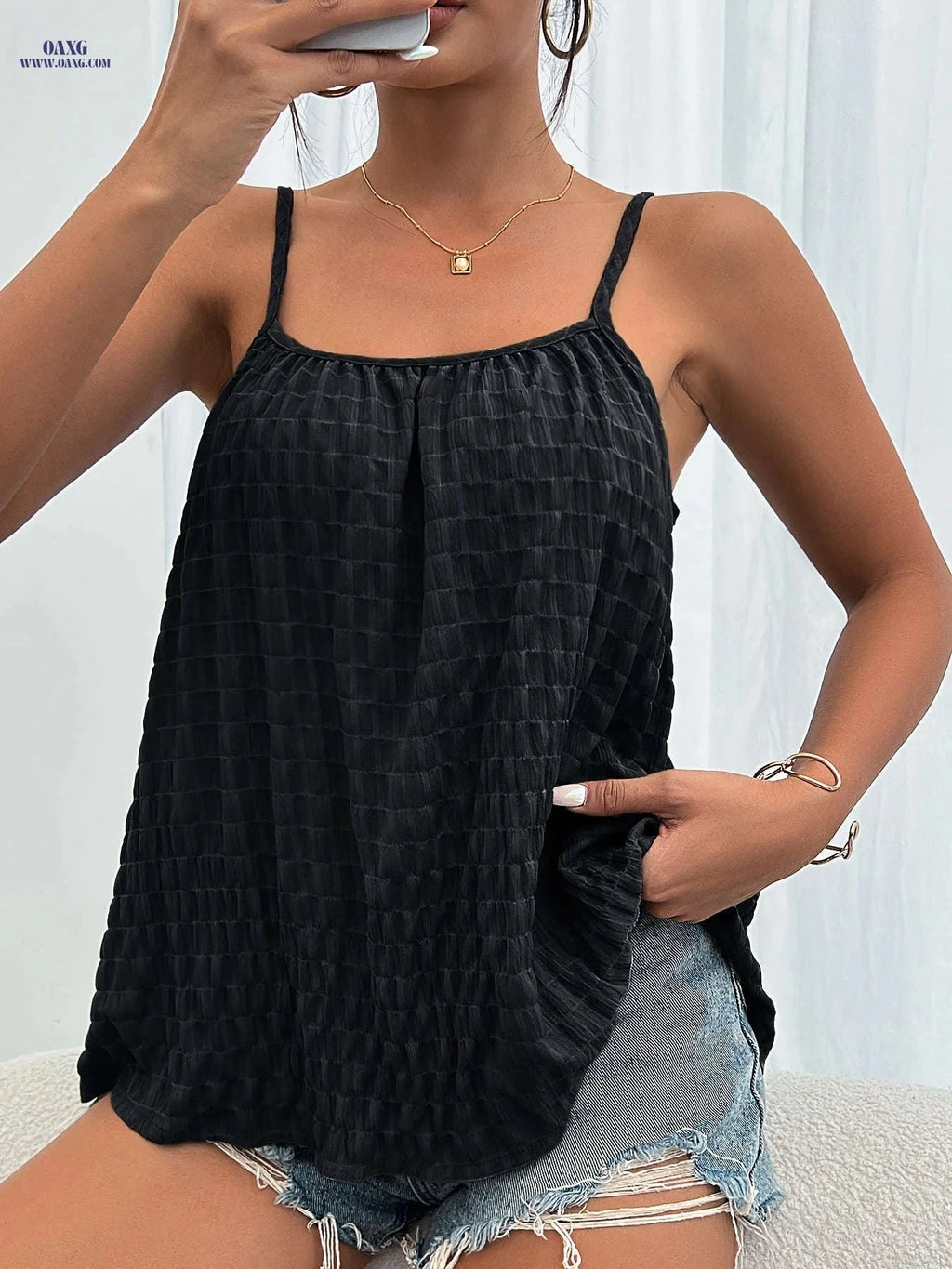Casual Solid Color Cami Top - Women's Sleeveless Spring Style   OAXG 