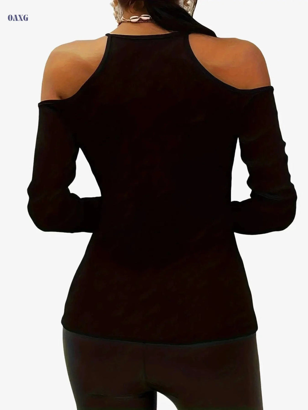 Casual Solid Color Cold Shoulder V-Neck T-Shirt - Spring/Fall Style   OAXG 