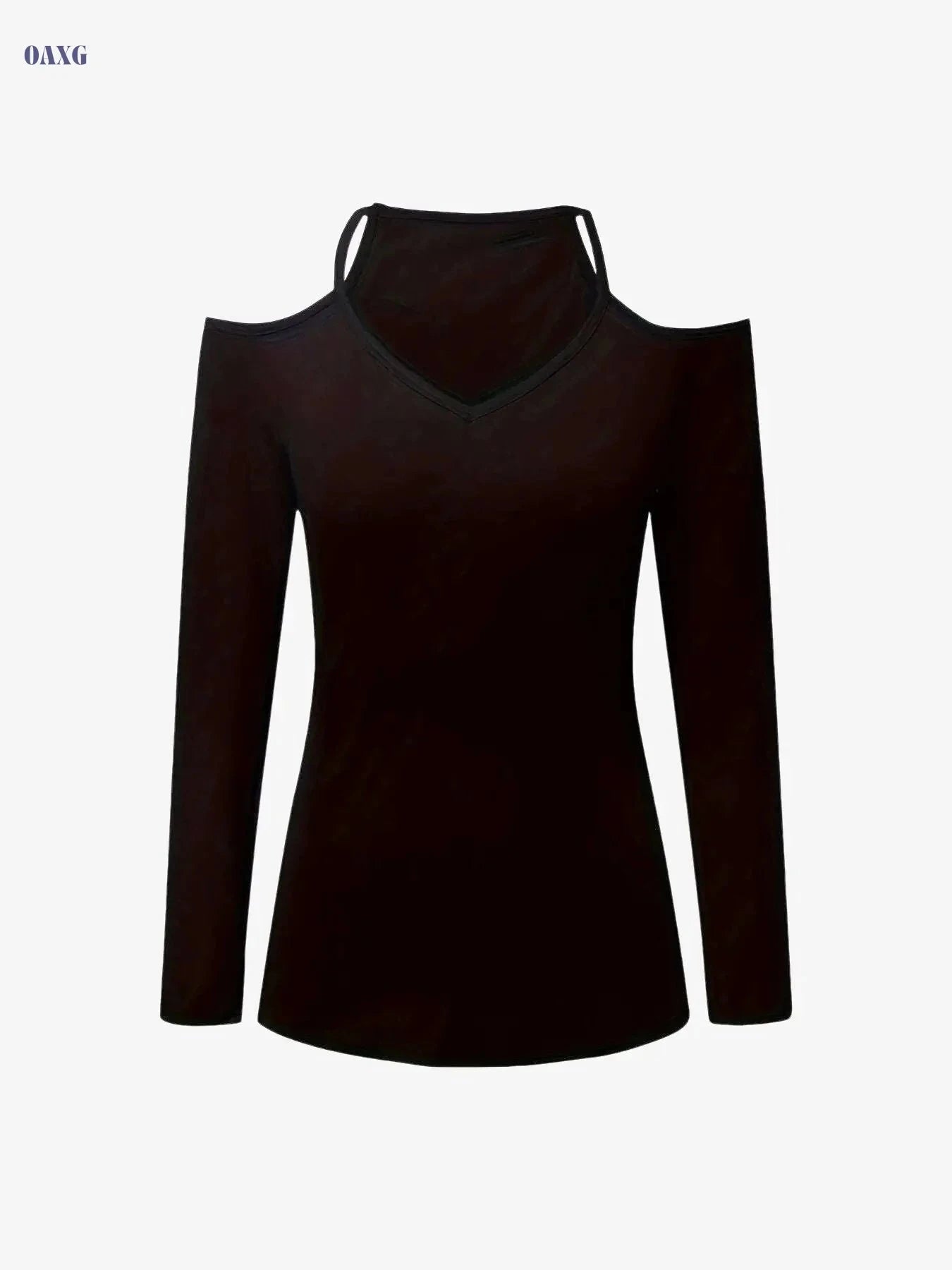 Casual Solid Color Cold Shoulder V-Neck T-Shirt - Spring/Fall Style   OAXG 