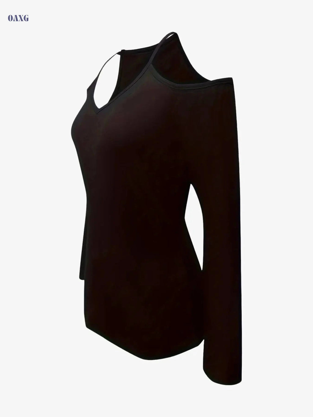 Casual Solid Color Cold Shoulder V-Neck T-Shirt - Spring/Fall Style   OAXG Deep Grey / S