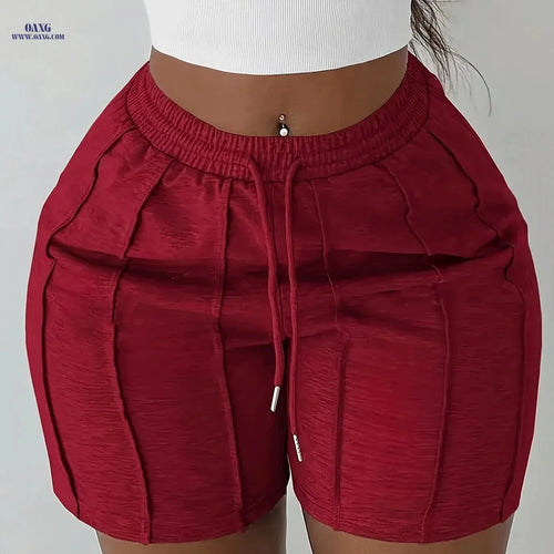 Casual Solid Color Drawstring Shorts - Elastic Waist, Side Pockets   OAXG 