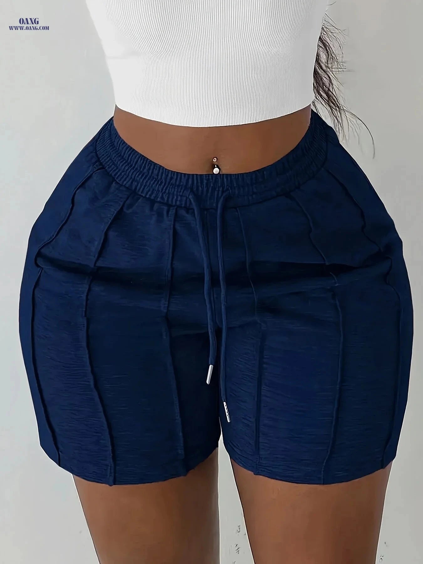 Casual Solid Color Drawstring Shorts - Elastic Waist, Side Pockets   OAXG 