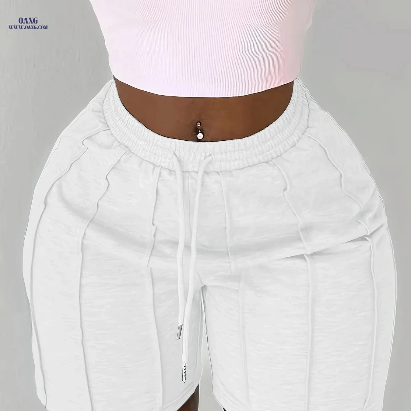 Casual Solid Color Drawstring Shorts - Elastic Waist, Side Pockets   OAXG 