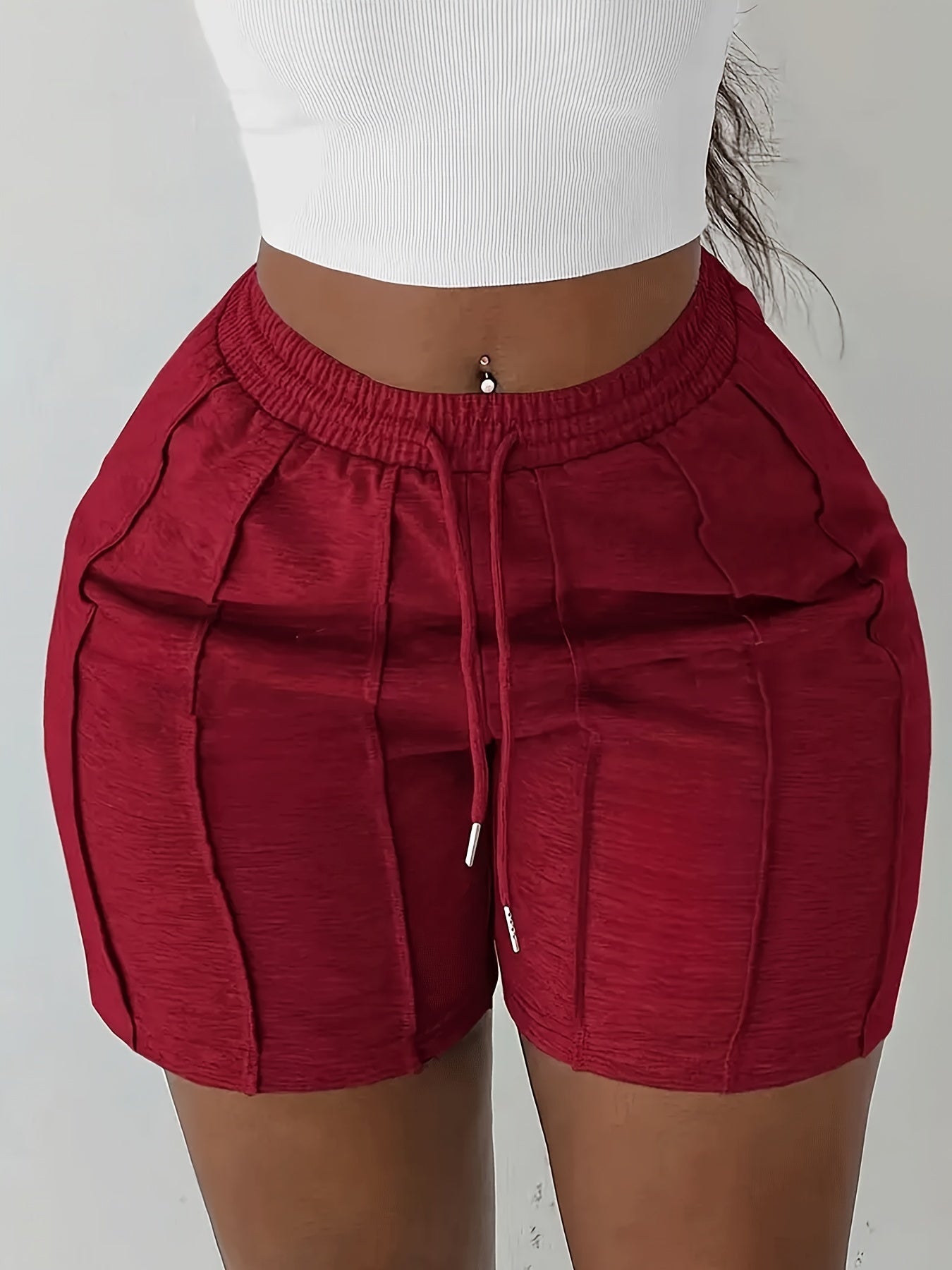 Casual Solid Color Drawstring Shorts - Elastic Waist, Side Pockets   OAXG 