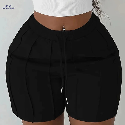 Casual Solid Color Drawstring Shorts - Elastic Waist, Side Pockets   OAXG 