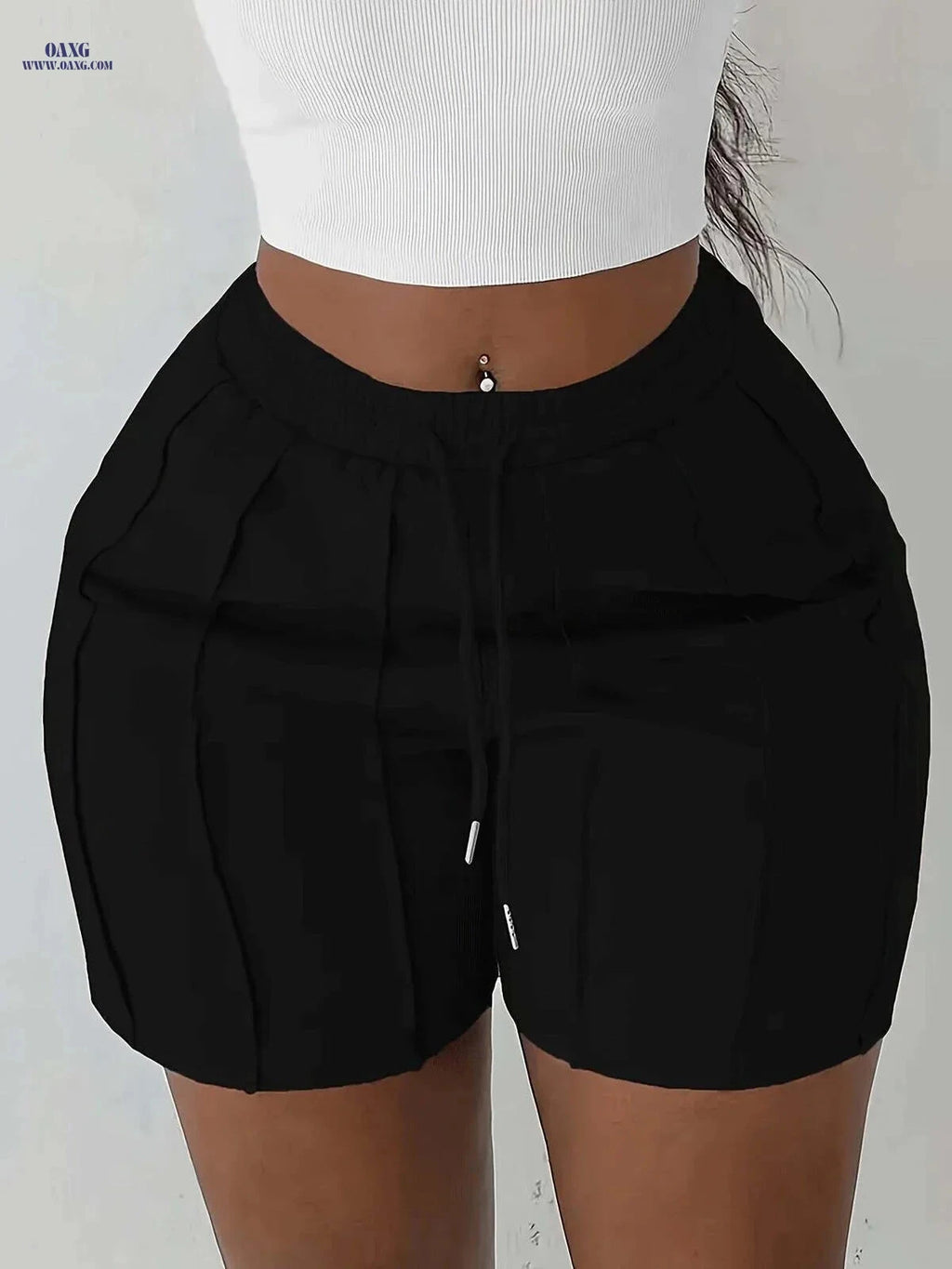 Casual Solid Color Drawstring Shorts - Elastic Waist, Side Pockets   OAXG 