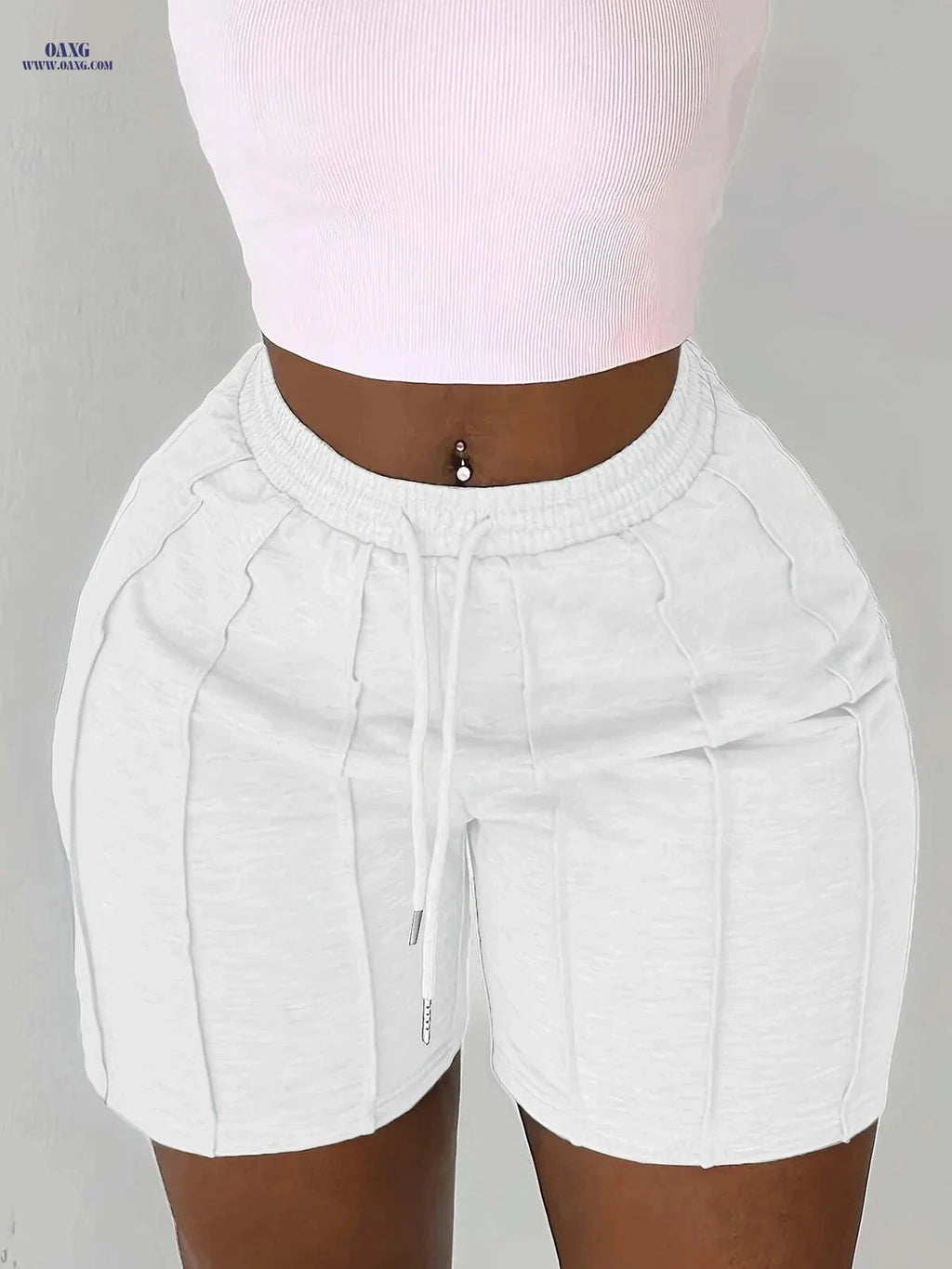 Casual Solid Color Drawstring Shorts - Elastic Waist, Side Pockets   OAXG 