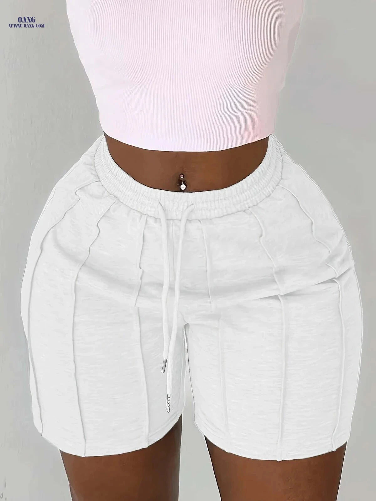 Casual Solid Color Drawstring Shorts - Elastic Waist, Side Pockets   OAXG 