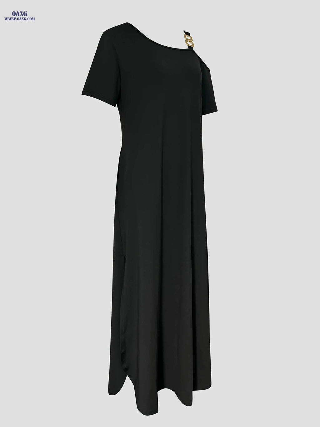 Casual Solid Color Long Dress - One-Shoulder Strap, Fitted Style   OAXG 