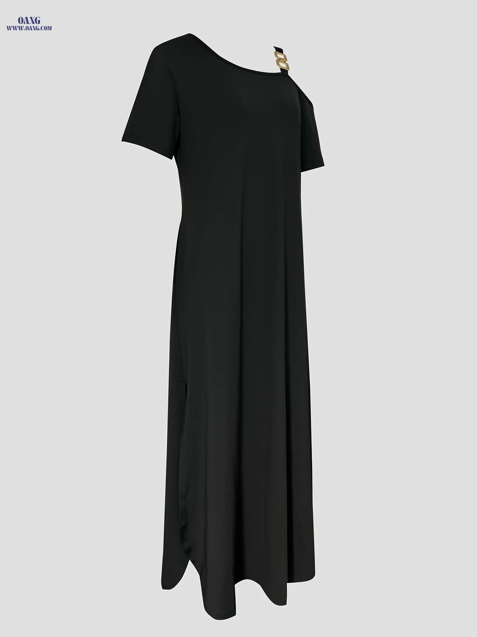 Casual Solid Color Long Dress - One-Shoulder Strap, Fitted Style   OAXG 