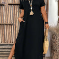 Casual Solid Color Long Dress - One-Shoulder Strap, Fitted Style   OAXG 