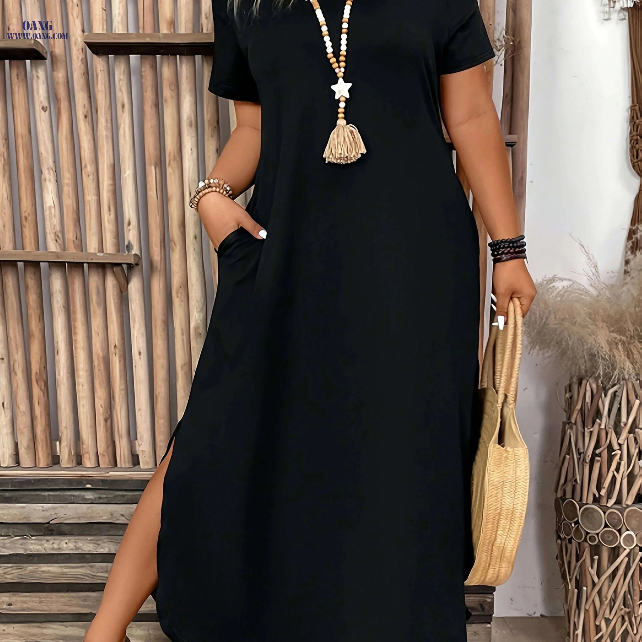 Casual Solid Color Long Dress - One-Shoulder Strap, Fitted Style   OAXG 
