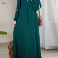 Casual Solid Color Long Sleeve Muslim Abaya – Sequined Dress   OAXG 