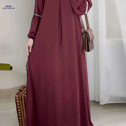Casual Solid Color Long Sleeve Muslim Abaya – Sequined Dress   OAXG Green / S