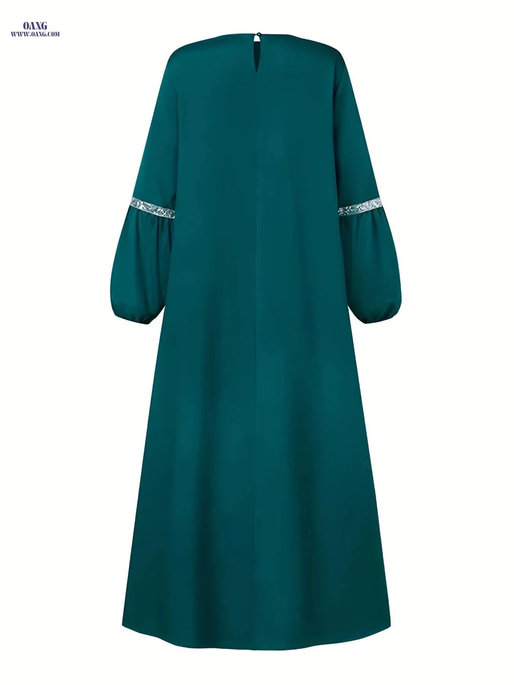 Casual Solid Color Long Sleeve Muslim Abaya – Sequined Dress   OAXG Green / S