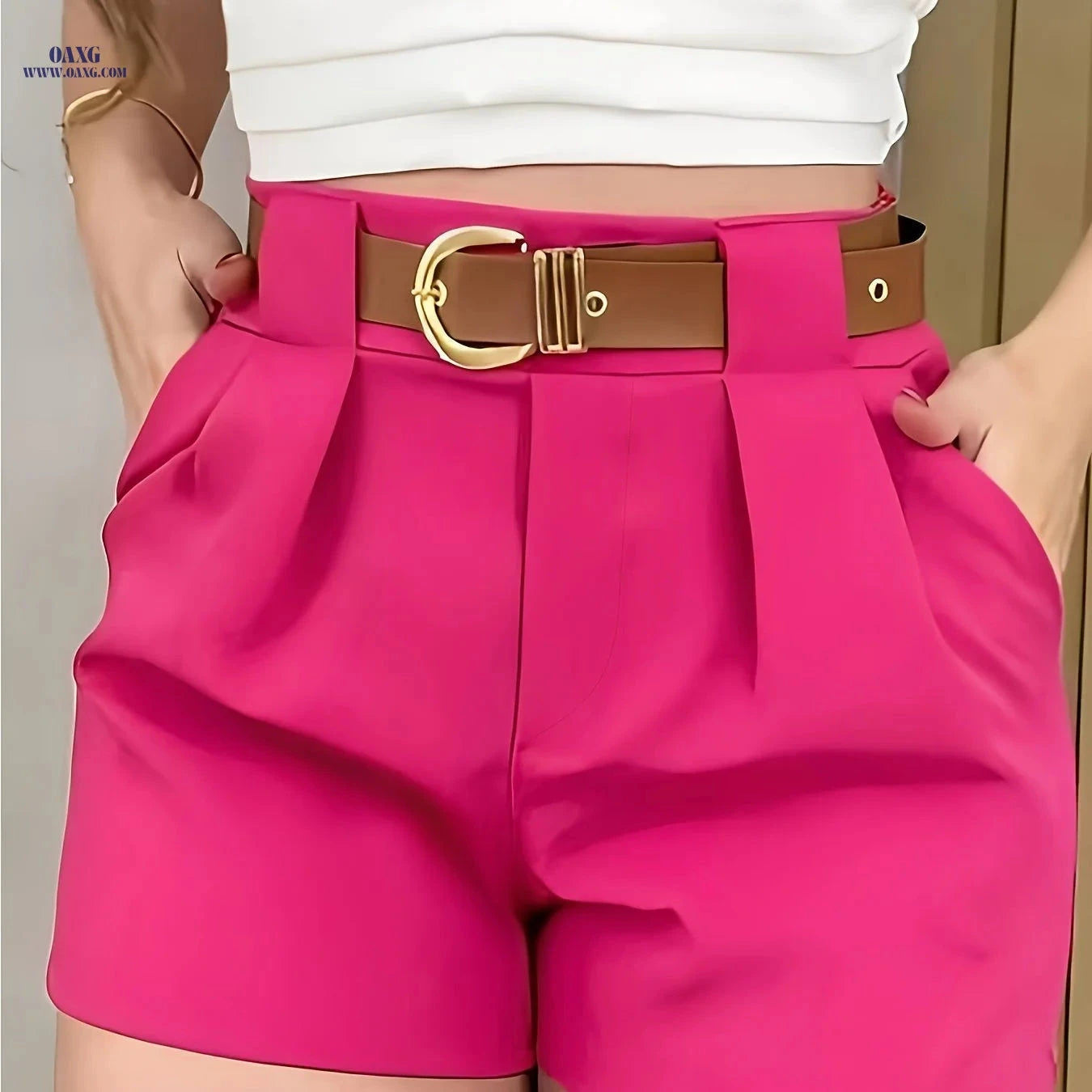 Casual Solid Color Shorts - Elegant 100% Polyester for Every Occasion   OAXG 