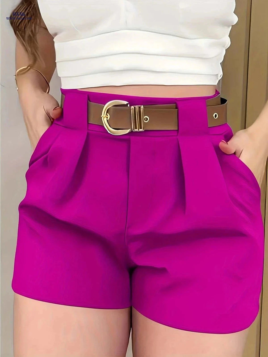Casual Solid Color Shorts - Elegant 100% Polyester for Every Occasion   OAXG Apricot / S