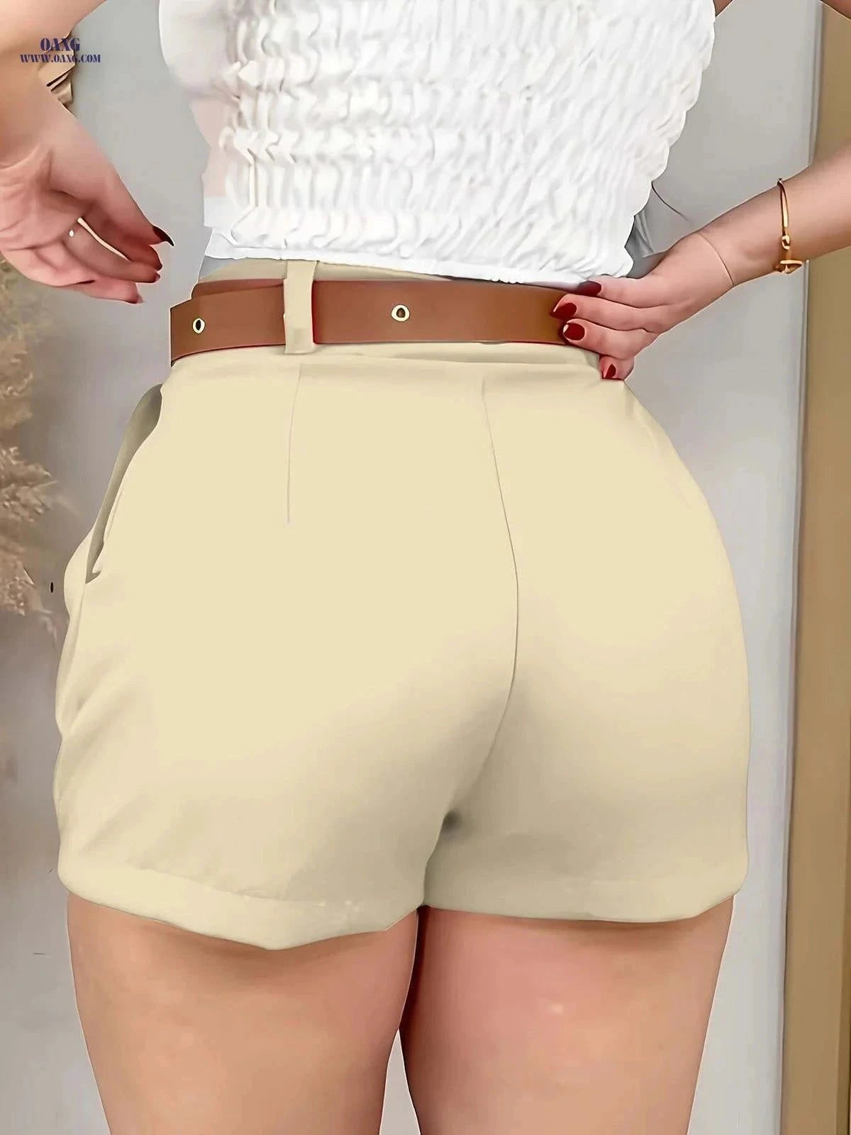 Casual Solid Color Shorts - Elegant 100% Polyester for Every Occasion   OAXG Apricot / S
