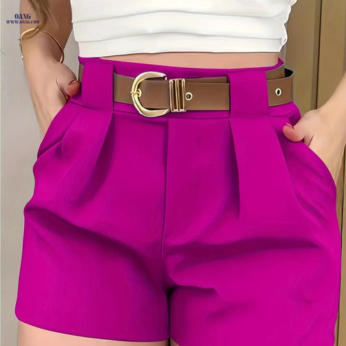 Casual Solid Color Shorts - Elegant 100% Polyester for Every Occasion   OAXG 