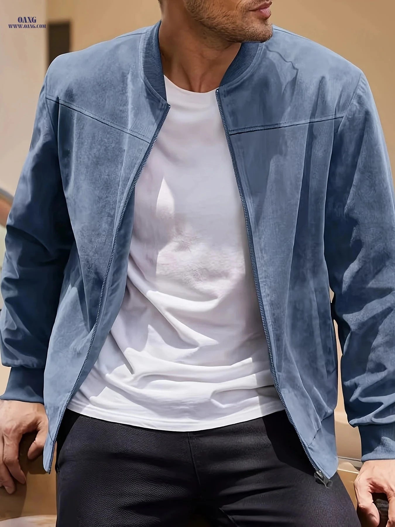 Casual Solid Color Zippered Jacket for Men - Long Sleeve Cardigan   OAXG 