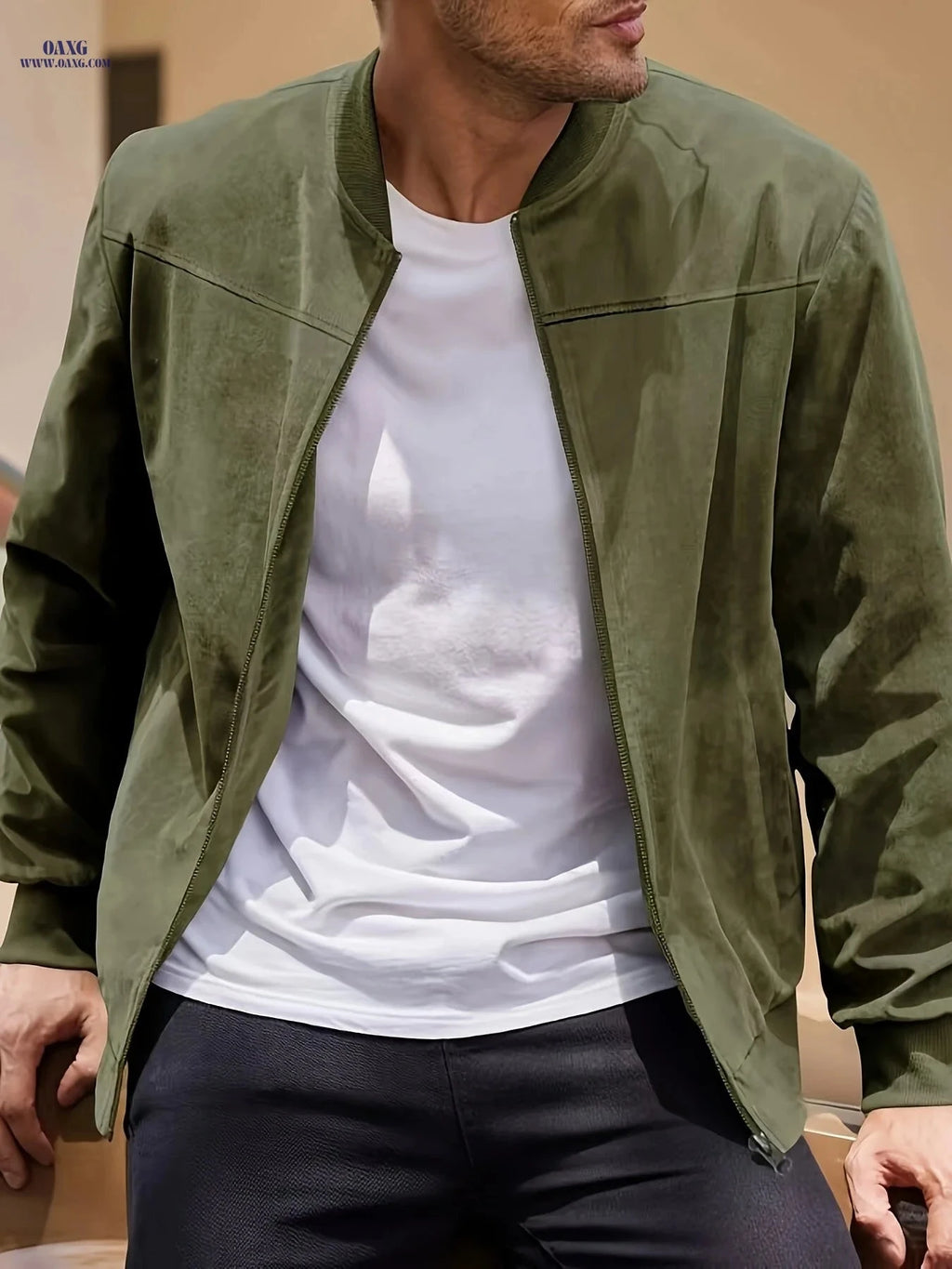 Casual Solid Color Zippered Jacket for Men - Long Sleeve Cardigan   OAXG 