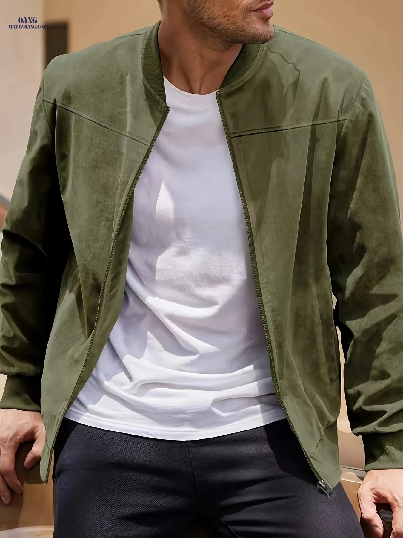 Casual Solid Color Zippered Jacket for Men - Long Sleeve Cardigan   OAXG 