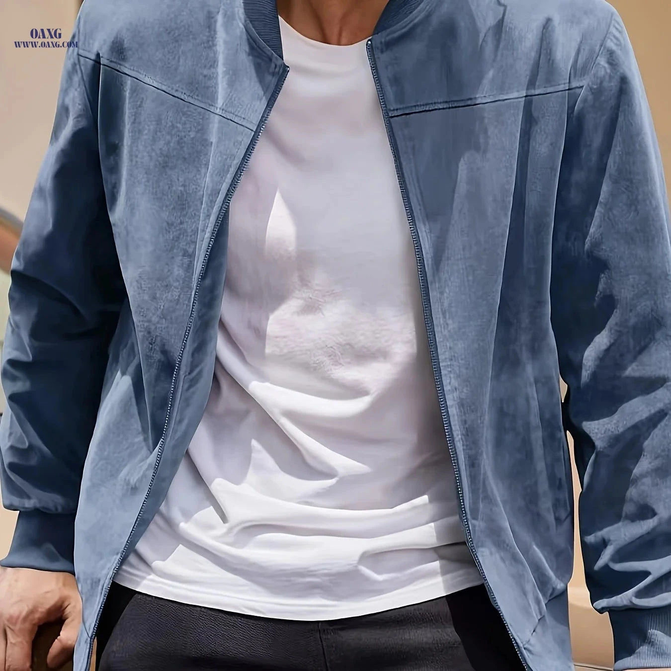 Casual Solid Color Zippered Jacket for Men - Long Sleeve Cardigan   OAXG 