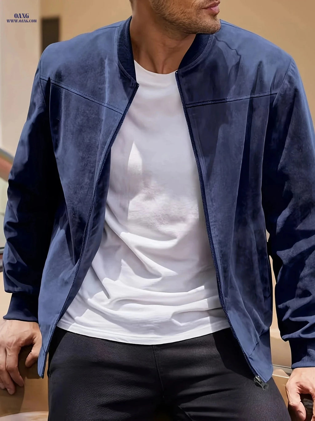 Casual Solid Color Zippered Jacket for Men - Long Sleeve Cardigan   OAXG 