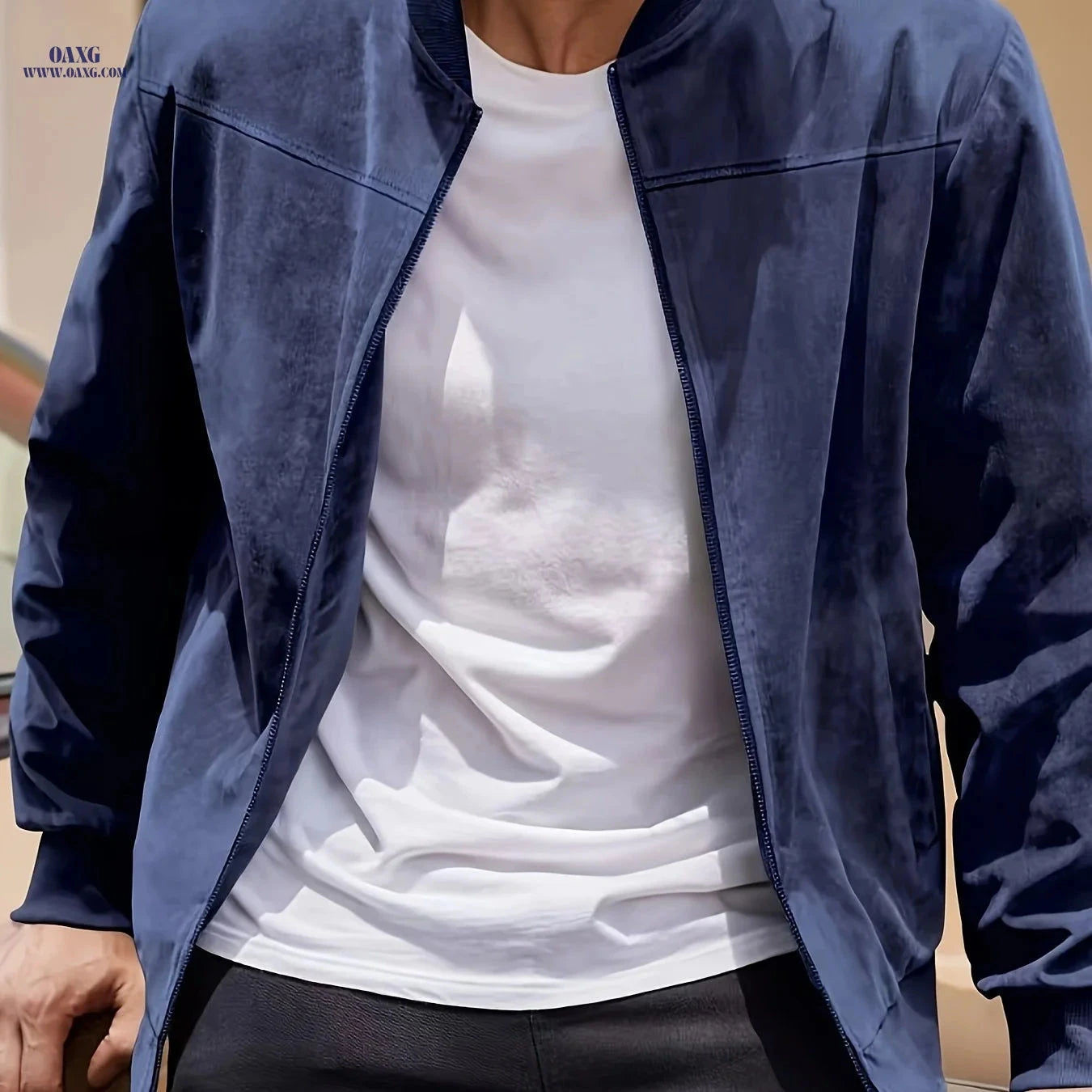 Casual Solid Color Zippered Jacket for Men - Long Sleeve Cardigan   OAXG 