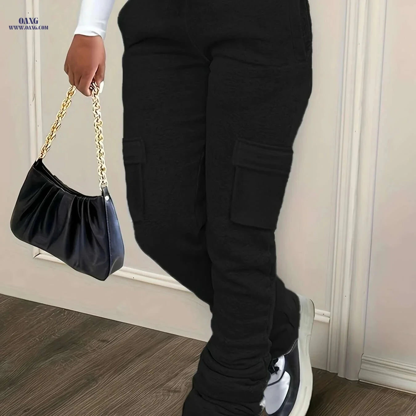 Casual Solid Long Drawstring Draped Pants with Pockets for Women   OAXG 