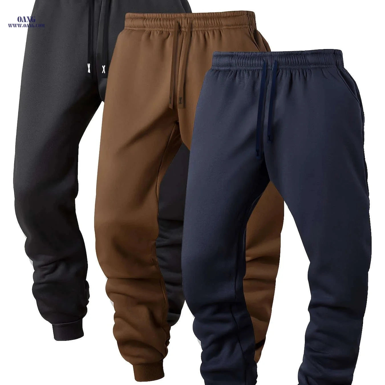 Casual Sports Jogging Pants - 3pcs Set with Elastic Waistband   OAXG Black + Light Grey + Khaki / FR S