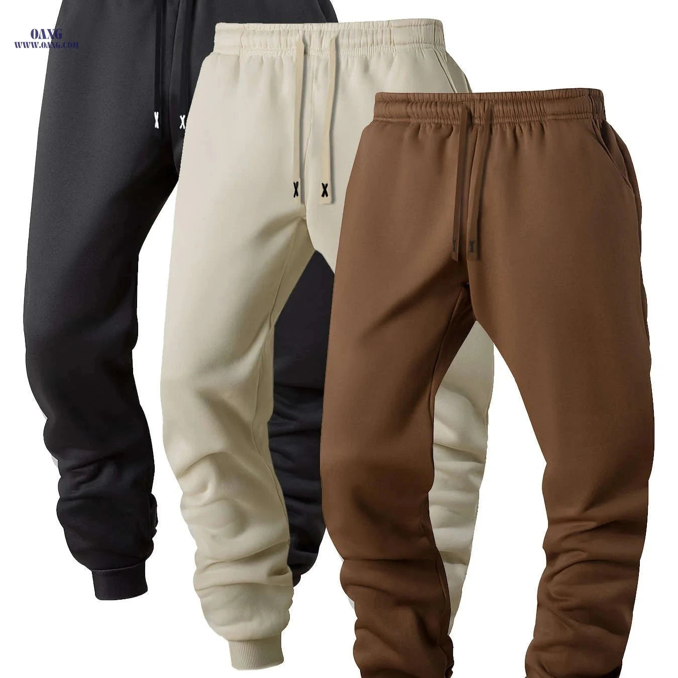 Casual Sports Jogging Pants - 3pcs Set with Elastic Waistband   OAXG Black + Light Grey + Khaki / FR S