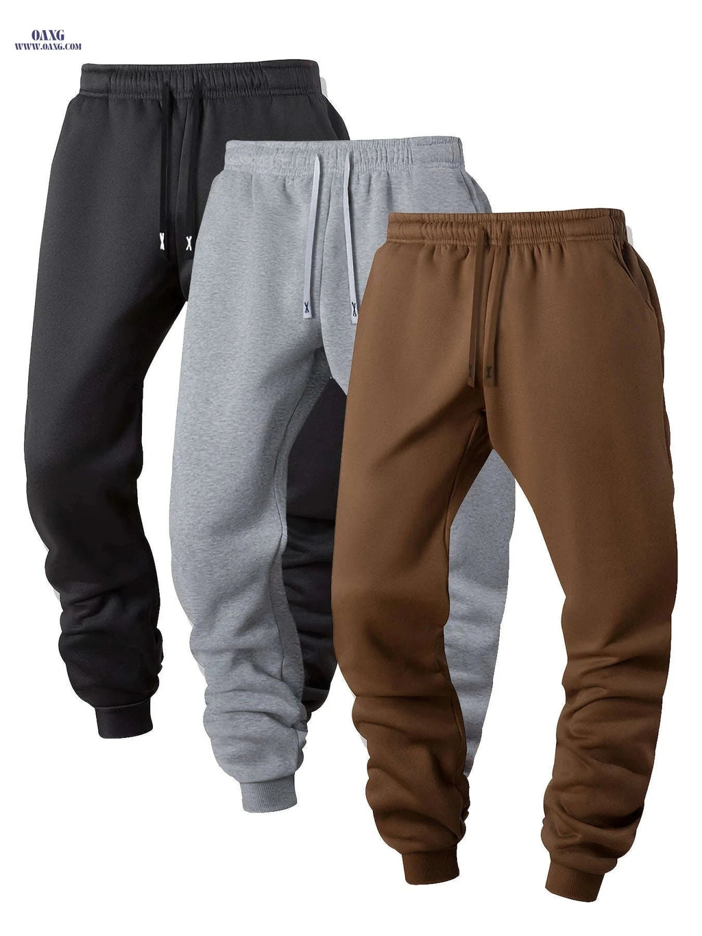 Casual Sports Jogging Pants - 3pcs Set with Elastic Waistband   OAXG Black + Light Grey + Khaki / FR S