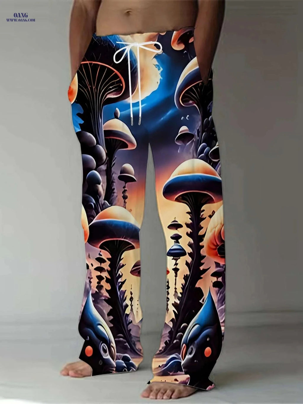 Casual Straight Leg Pants - Vibrant Mushroom Forest 3D Print, Loose Fit   OAXG Mixed Color / M