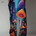 Casual Straight Leg Pants - Vibrant Mushroom Forest 3D Print, Loose Fit   OAXG Mixed Color / M