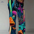 Casual Straight Leg Pants - Vibrant Mushroom Forest 3D Print, Loose Fit   OAXG Mixed Color / M