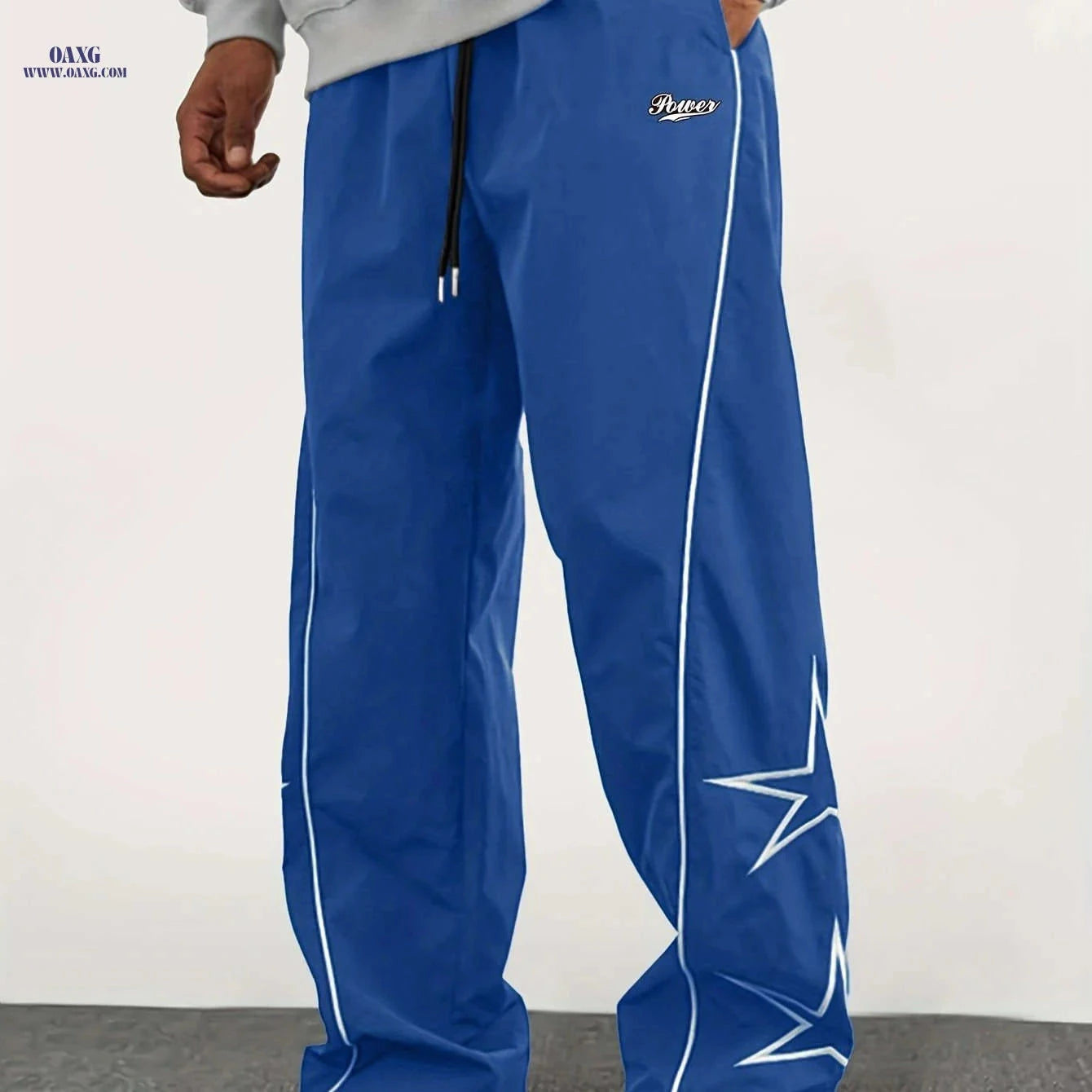 Casual Straight-Leg Pants with Star Patch - Elastic-Free Drawstring   OAXG 