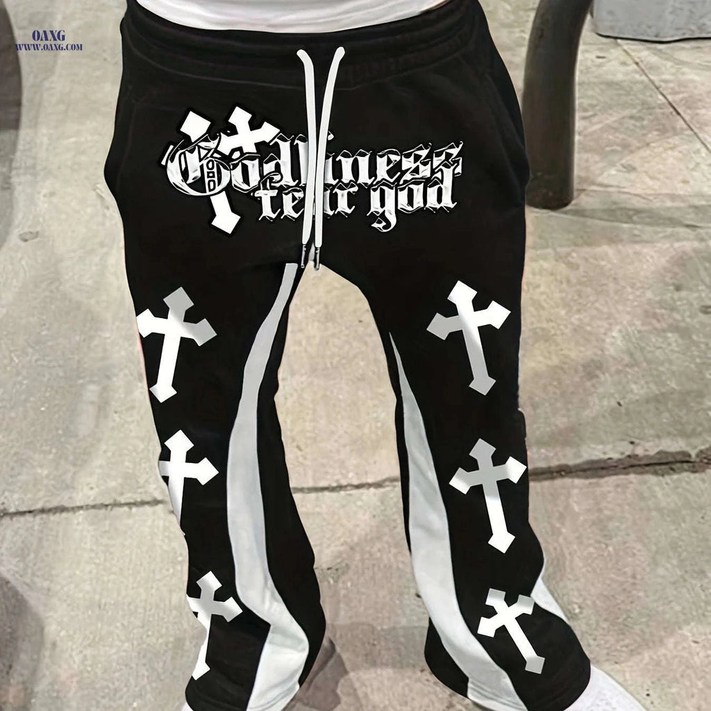 Casual Straight-Leg Trousers for Men - Loose Fit, 100% Polyester   OAXG Black / FR S