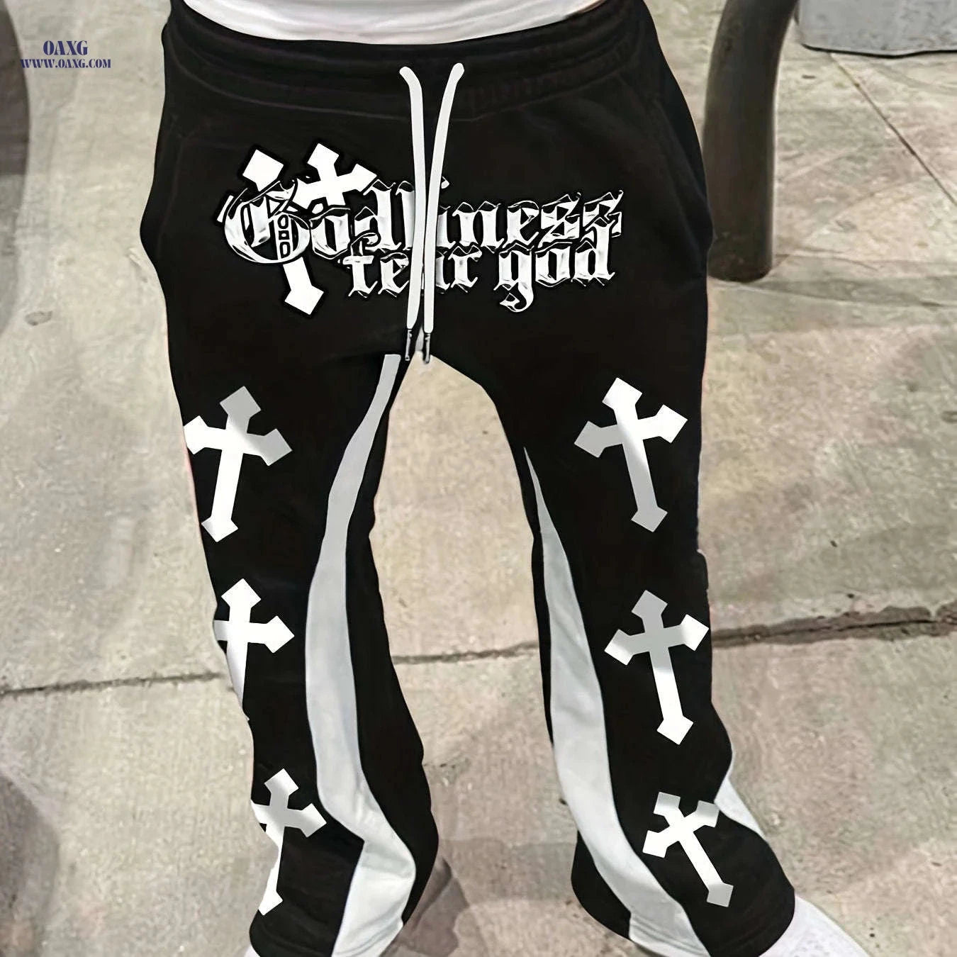 Casual Straight-Leg Trousers for Men - Loose Fit, 100% Polyester   OAXG Black / FR S